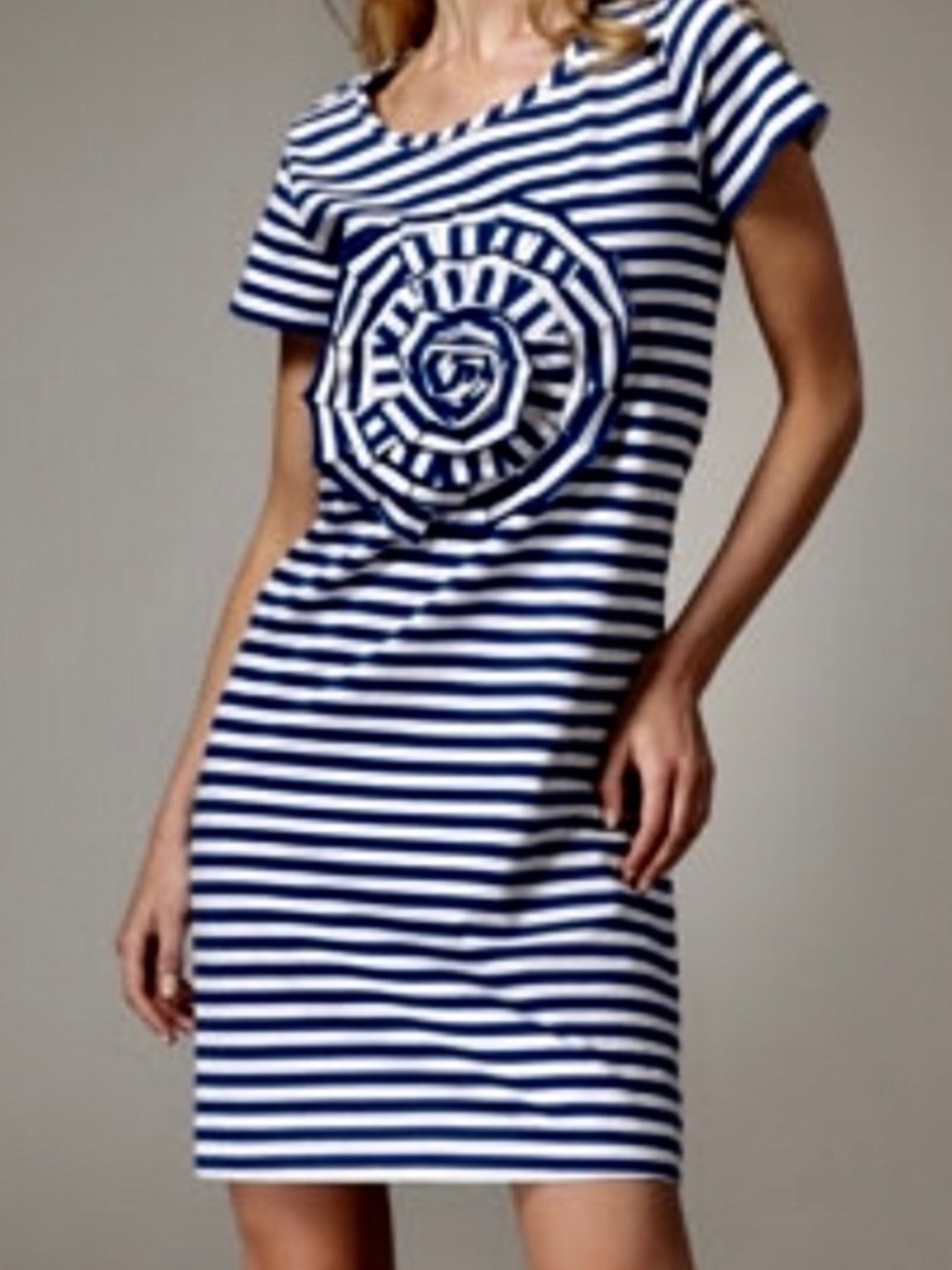 Kate Spade Rosette T-shirt Dress Medium Blue White Stripe Nautical Coastal Beach